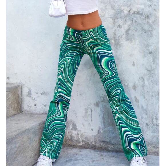 Motel Rocks Coban Trouser Ripple Retro Bootcut Low Rise Low Waist Pants Green XS - Picture 2 of 12